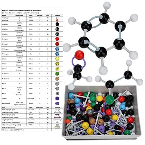 Delaman 267 Pcs Modèle Moléculaire, Modèle d'atome Molecular Organic Inorganic Structure Kit Atom Link Model Set Atom Model Educational Tools for Student Teacher Molecular Model Kit