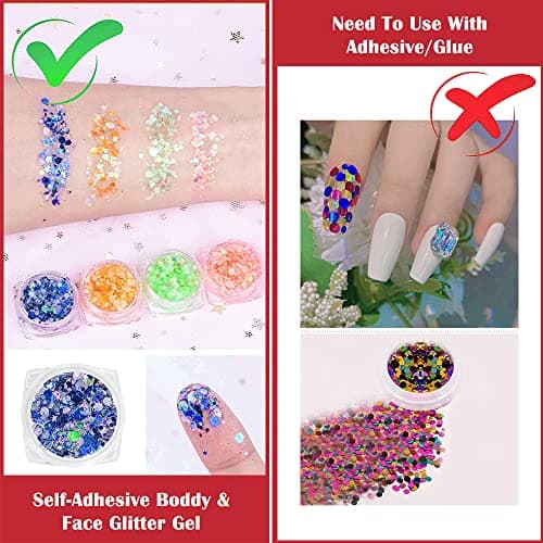 KUIRUNRX® Lumineuse Paillettes Gel,12 Couleurs Maquillage Paillettes Glitter,Holographique Paillettes Set,Paillettes de Corps,Fluorescent Paillette pour Visage,Corps, Cheveux,Mascarade,Halloween,Fête