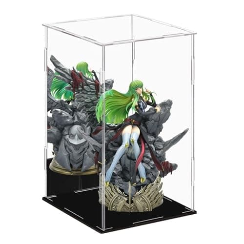Dezzer Vitrine Acrylique avec Base Noire, Assembler la boîte à poussière de la boîte Acrylique de comptoir pour l'action Figurines Jouets, Collectibles, Stockage à Domicile (15 x 15 x 25 cm)