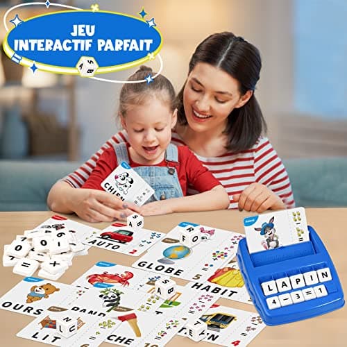 Joozmui Jeux Educatif 3 4 5 6 7 8 Ans, Jouet Fille 3-8 Ans Cadeau Enfant 3-6 Ans Garçon Apprendre a Lire Jeux de Societe Française Lettre Scrabble