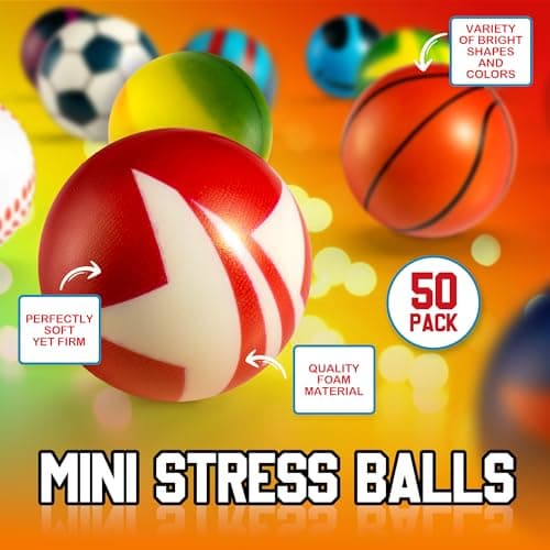 Lot 50 Mini Balles Anti Stress Enfants - Fidget Toys Anti Stress 5,1 cm, Lot Varié de Balles Anti Stress, Boules Sensorielles à Presser Enfants, Cadeaux de Fête, Cadeaux d'anniversaire Garçons Filles