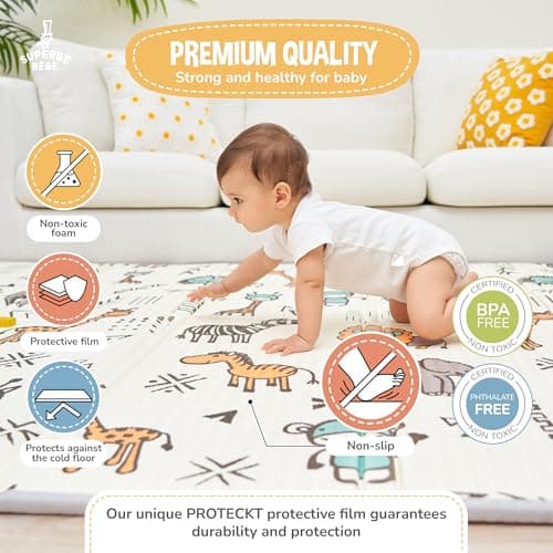 Tapis de Jeu pour Enfant Bebe 150x180x1cm Tapis de Sol XXL en Mousse Epais Pliable Reversible - Tapis d'éveil pour Bébé - Tapis de Motricité Favorisant Le Développement Sensoriel Cadeau bébé