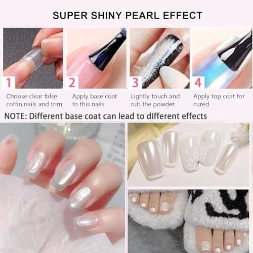 NO.1 Perle Effet Chrome Ongle BISHENGYF: Perle Blanche Poudre Chrome Ongle Chromée, Poudre de Paillettes Aurora Transparente, pour Glazed Donut Nails, Pearl Shimmer Nails