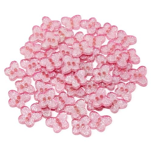 Lot de 50 boutons en résine Motif papillon Rose pailleté 13 mm