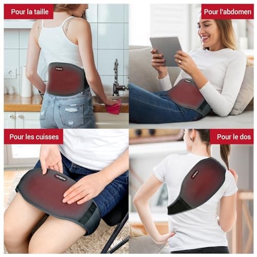 Comfytemp Ceinture Chauffante Lombaire, Coussin Chauffant Pour Dos Sans Fil Avec 3 Modes de Massage et 3 Niveaux de Chauffage, pour Soulager des Douleurs Lombaires, Abdominales, Jambes