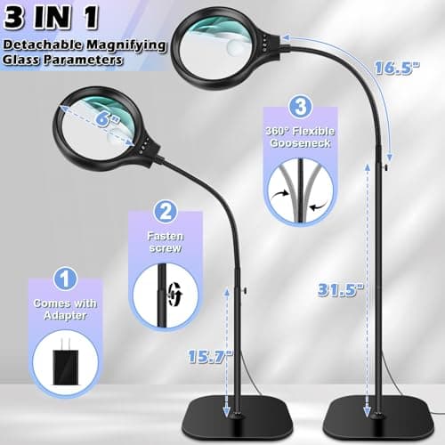 NZQXJXZ 30X 10X Lampe Loupe avec Lumière et Support, 2 en 1 Loupe de Sol Flexible à col de Cygne avec 36 LED, 3 Modes de Couleur, Loupe Grossissante pour Lecture, Couture, Artisanat, Loisirs