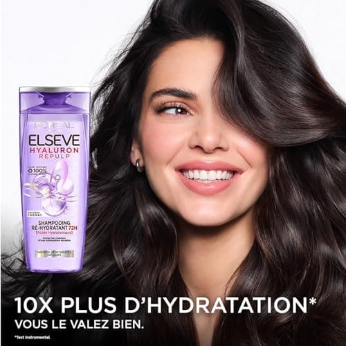 L'Oréal Paris - Shampooing Ré-Hydratant pour Cheveux Déshydratés et Fatigués - Hydratation 72H - Brillance - À l'Acide Hyaluronique - Elseve Hyaluron Repulp - 300 ml