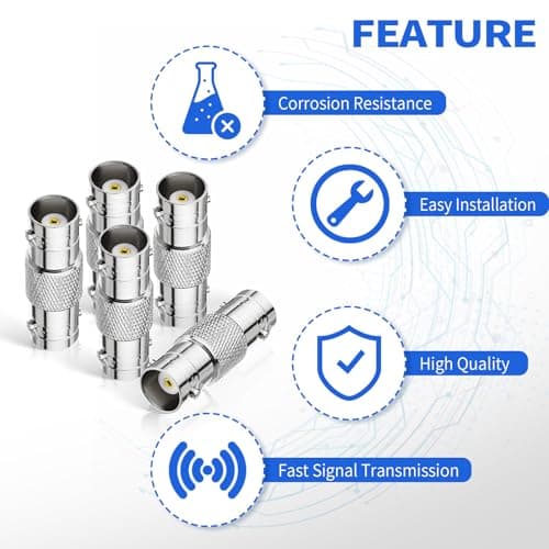 Superbat Connecteur BNC 50 ohms BNC Femelle à Femelle Barillet 5 Pièces Adaptateur Coaxial RF à Faible Perte Support HD-SDI/3G-SDI/4K/8K pour Moniteur Caméra de Sécurité DVR Enregistreur