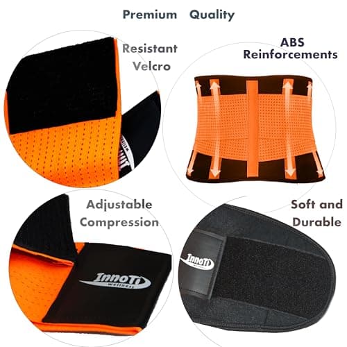 InnoTi Ceinture Lombaire pour Homme et Femme - Ceinture Dorsale de Soutien Lors D'activités Sportives, de Gym et au Travail - Prévient Les Blessures et Le Mal de Dos - Compression à Double Réglage XL