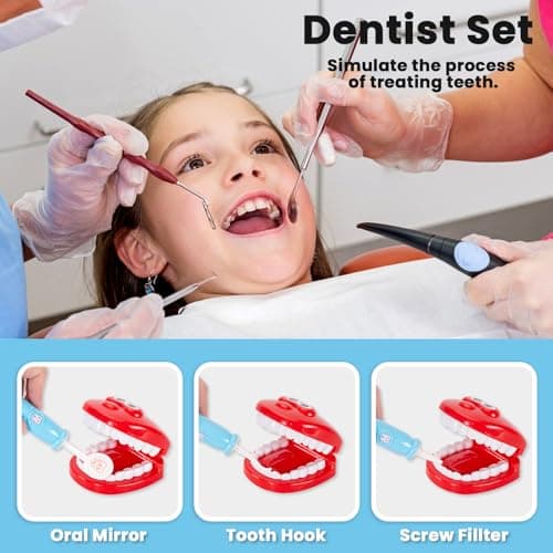 BUYGER Malette Docteur Enfant Jouet avec Déguisement de Docteur, Kit Medecin Outils Stetoscope Cadeau pour Garçon et Fille (Bleu)