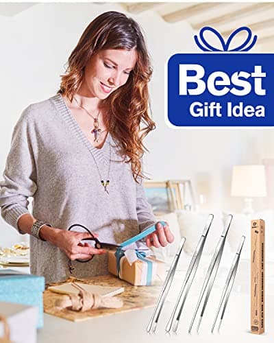 4 Pincettes de cuisine en acier inoxydable, 12'' et 10'', longue pincette de cuisine professionnelle en argent pour la cuisine, les réparations, les fruits de mer et le BBQ