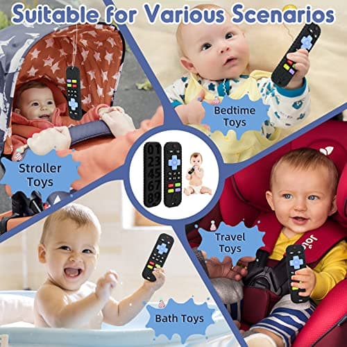 Soulagement des Dentition Jouet pour Bébés 0-6 12 Mois Cadeaux, Télécommande en Jouets de Bain en Silicone pour 3 6 9 Mois Autiste, Sensoriels de Qualité Alimentaire, Noir