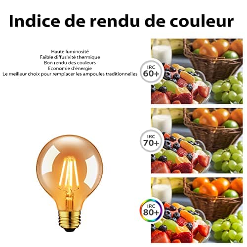 LVWIT Ampoule à filament LED E27 G80 6.5W, 650Lm Equivalent à Ampoule Incandescente 51W, Lampe Rétro Edison en Verre Brun, 2500K Blanc Chaud, Non-Dimmable, Lot de 6