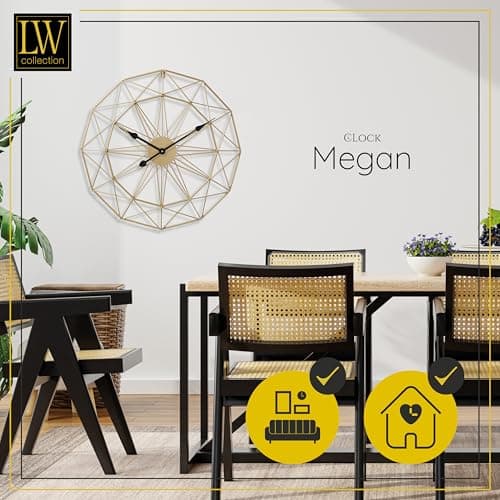 LW Collection Horloge Murale Megan Or 80 cm - Grande Horloge Murale Industrielle en Métal - Horloge Murale Moderne - Mouvement Silencieux - Horloge Silencieuse