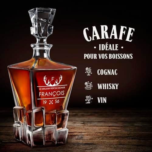 Maverton Ensemble à whisky pour homme - Avec motif décoratif - Décanteur et 2/4 / 6 verres gravés - Set élégant pour lui - Ensemble à whisky au design unique avec personnalisation - Style