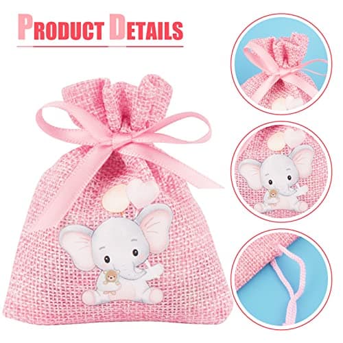 BETESSIN 24pcs Sachet Cadeau Dragée Jute Pochette Communion Baptême 8x10cm Confirmation Sac Mariage Anniversaire Bijoux Bonbon Chocolat Perle Faveur Décoration Fête (Rose)