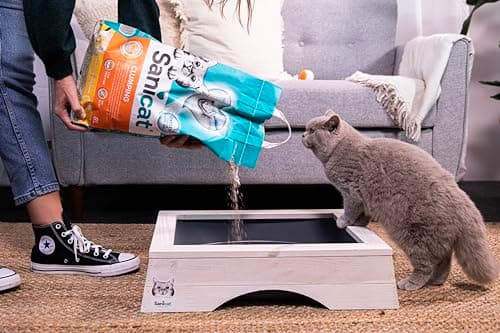 Sanicat Litière agglomérante parfum vanille et mandarine Composée de minéraux naturels avec contrôle des odeurs garanti Retient l’humidité et facilite le nettoyage Format 8L