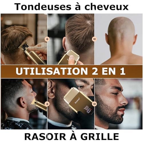 KEMEI T-Blade Tondeuse à Barbe pour Hommes et Rasoir Électrique à Foil, avec Écran LED, Kit de Coiffure Imperméable pour Barbiers/Usage Domestique, Cadeau pour Hommes