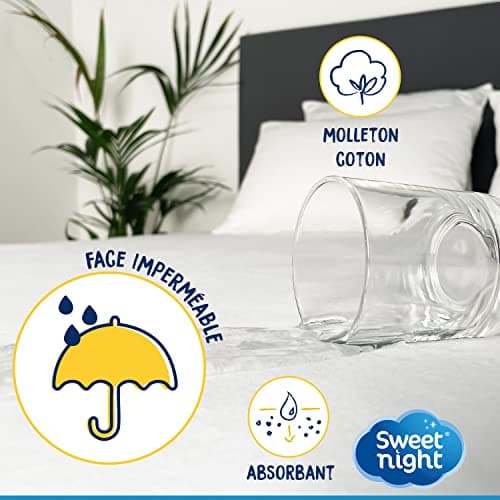 SWEET NIGHT Sweetnight - Protège Matelas 160x200 cm | Alèse Imperméable et Anti Acariens | Molleton 100% Coton | Silencieux et Respirant