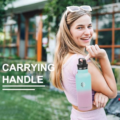 Grsta Gourde - Gourde Isotherme 1l - Bouteille Isotherme, Gourde Sport sans BPA, Gourde INOX Reutilisable, Gourde avec Paille pour école, Gym, Bureau