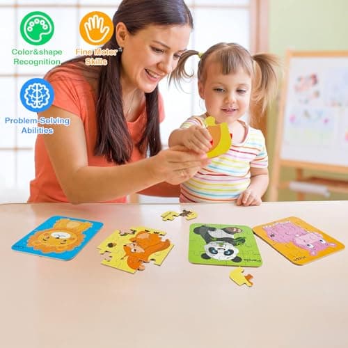 Tangdudu 4 pièces Puzzle Enfant 2 3 4 5 Ans, Jouet Enfant 2 3 4 5 Ans, Puzzles en Bois, Montessori Puzzles Jeux Educatif Animaux Puzzle Jouet pour Garçons Filles 2-5 Ans