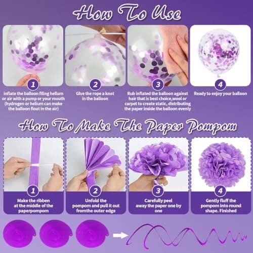 Décorations d'anniversaire violettes pour femmes et filles, bannière d'anniversaire violette, ballons à pompon, décorations d'anniversaire avec guirlande, kit de ballons violets pour la fête