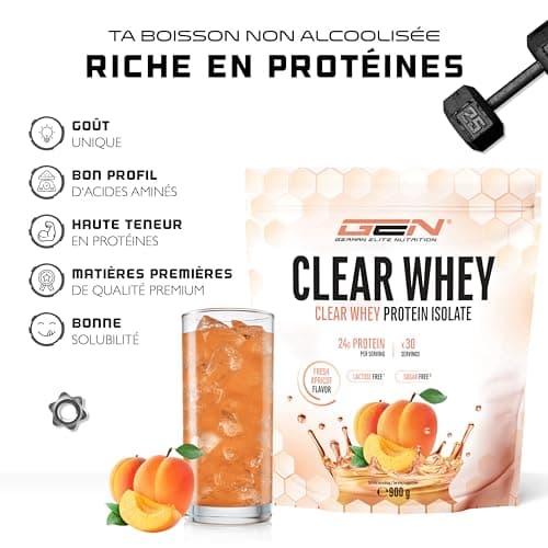 Clear Whey Isolate Protein Shake - Shake protéiné fruité & rafraîchissant - Isolat de protéines de lactosérum de haute qualité (900g, Fresh Apricot)