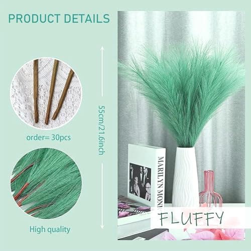 VIDSTW 30 Pièces Herbe de la Pampa Vert Pampa Artificielle de Moelleux Pampas Fleur Sechees Decoration Boheme Pampa Fleur Sechees Naturel Décoration Fleur Sechees pour Mariage Maison