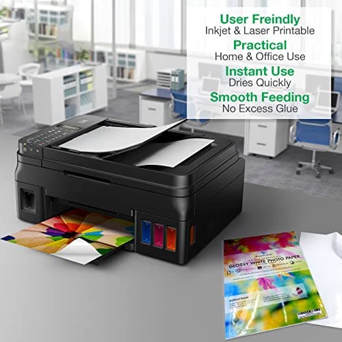 Evergreen Goods 50 Feuilles A4 Blanches Etiquettes Autocollantes Papier Pour L'impression De Photos Et D'images | Papier Stickers a Résistantes Aux éClaboussures Pour Imprimantes à Jet D'encre & Laser