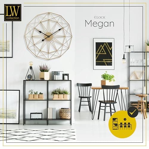 LW Collection Horloge Murale Megan Or 80 cm - Grande Horloge Murale Industrielle en Métal - Horloge Murale Moderne - Mouvement Silencieux - Horloge Silencieuse