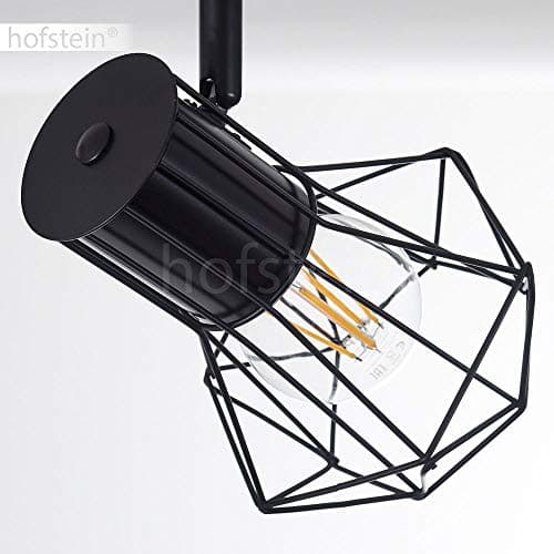 Plafonnier Bardhaman, lampe de plafond en métal noir, 4 flammes, 4 x E27 douille, spot au design rétro/vintage en grille et effet de lumière au plafond, sans ampoules