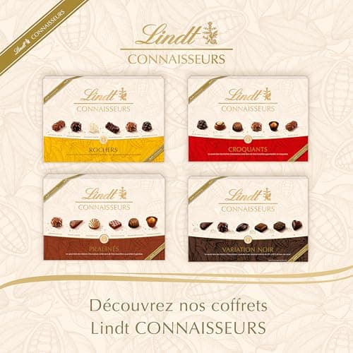 Lindt - Boîte CONNAISSEURS Croquants - Assortiment de Chocolats au Lait, Noirs et Blancs - Idéal pour Noël, 405g