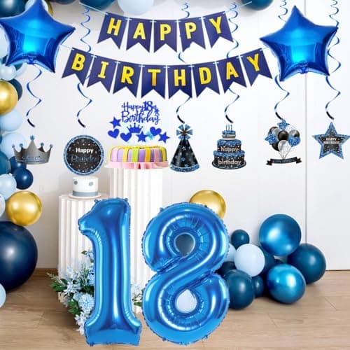 ballons 15 ans anniversaire garcon décoration bleu or 15 ans garcon anniversaire ballon, Happy Birthday guirlande bannière bleu ballon anniversaire 15 ans garcon Décoration 15 ans garcon ballon or