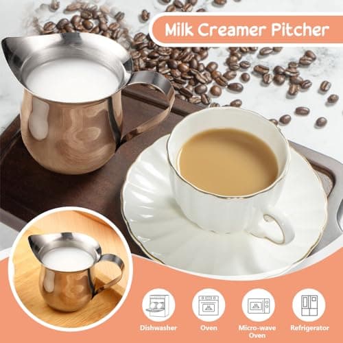 SIYINGSAERY 6 PCS 90ml Pichet à Lait en Acier Inoxydable Pichet Inox Mousse de Lait Pichet Inox Cafe Petite Cruche de Lait Mini Pichet Crémier Mini Pot à Lait Inox Tasse à Sauce Acier pour Sauce Lait