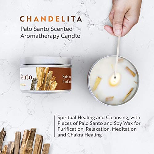 Chandelita Bougie Parfumée au Palo Santo pour la Purification de L'énergie, la Guérison et le Nettoyage Spirituel avec Cire de Soja pour la Relaxation, la Méditation et la Guérison des Chakra