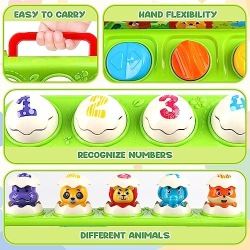 DINORUN Jouet Bebe 1 an, Jouet Montessori Pop Up avec Animaux Musique et Lumières Jeux Enfants 1 2 3 Ans Cadeau Bebe Fille Garcon 6 9 12 18 Mois