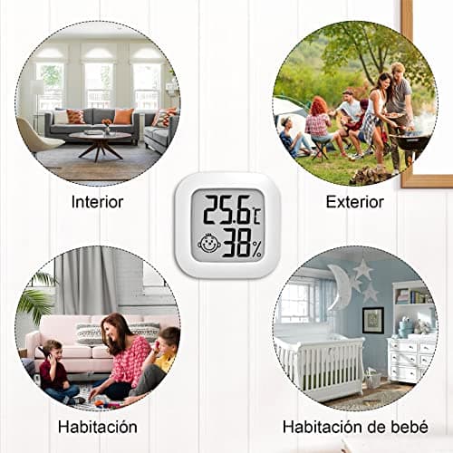 Lot Thermomètre Intérieur,LCD Mini Digital Thermometre Hygrometre Interieur, Haute Précision Petit Thermomètre d'intérieur Exterieur Mural Pour Maison, Chambre Bébé, Culture and Cave (4)