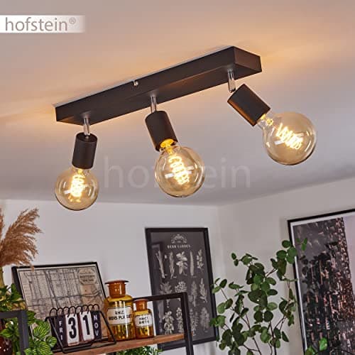 HOFSTEIN - Plafonnier Tulla, lampe de plafond en métal noir, lampe d'intérieur moderne à 3 flammes, têtes de lampe pivotantes et orientables, 3 x E27, sans ampoules