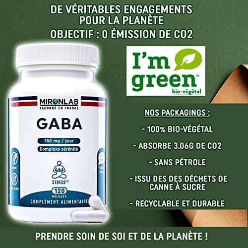 GABA Pur 750mg | Anti stress adulte enrichie en Magnésium & Vitamine B6 | 120 gélules – 2 mois | Favorise Sommeil, Sérénité et Détente | Laboratoire Français MIRONLAB