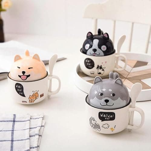 Xfeyaqlo Tasse Café Chat Noir, Tasse à Café Mignonne, Tasse a The, avec Cuillère à Couvercle Options de Cadeau Appropriées, Le Couvercle Peut être Utilisé Comme Une Tasse Céramique, 350ml