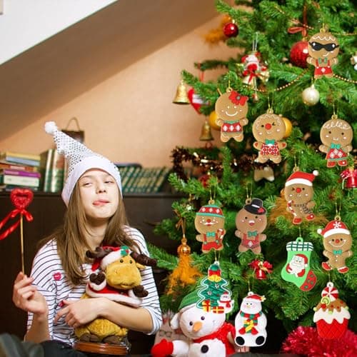 FINEVERNEK 14Pcs Bonhomme Pain D'épice Decoration Noel Sapin,Ornements Sapin de Noël, Suspension de Noël en Forme Mignon,Ornements de Noël avec Corde,Deco Sapin de Noel