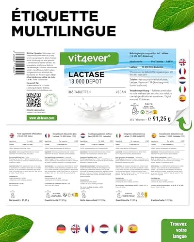 Lactase 13 000 Depot - 365 comprimés à libération prolongée (Sepismart® Slow Release) - Hautement dosé avec 13 000 unités FCC - Pour intolérance au lactose et intolérance au lait - Sans additifs
