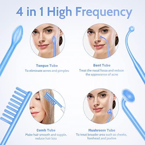 Yofuly Appareil Haute Fréquence avec 4 Bleu, Haute Fréquence Portable Visage Baguette, Outils de Beauté Facialepour Réduire Les Rides, Les Yeux Gonflés, Les Cernes, La Perte de Cheveux