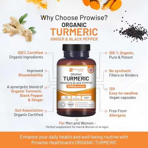 Curcumine au curcuma 1440 mg avec poivre noir et gingembre I 120 capsules de curcuma végétalien haute résistance (2 mois d'approvisionnement) I Fabriqué au Royaume-Uni par Prowise Healthcare