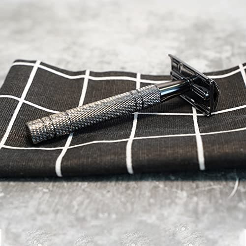 Bamboozy Rasoir de Sureté Kit de Démarrage - Set de Rasage avec 20 Lames, Savon de Rasage et Blaireau de Rasage - Aluminium - Sans Plastique & Zéro Déchet - Rasoir à Double Tranchant (Noir)