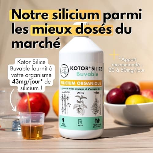 KOTOR SILICE BUVABLE 1L | Lot de 3 | Silicium Organique Francais & Naturel | Santé des Articulations, Cartilages, Os, Peau, Cheveux, Ongles | Silicium + Ortie + Prêle + Bambou | 3 mois