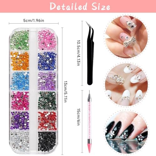 5800 Pièces Pierres Strass Ongles Strass Ongle Nail Art Cristal AB Strass Gemmes Kit Strass Nail Art Strass à Dos Plat Nail Charmes avec Pincette Pick Up et Stylo Pointeur Strass pour DIY Nail Art