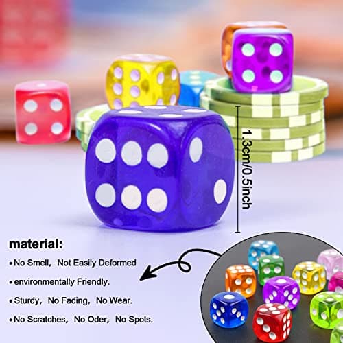 Glaxcidy 100 Pièces Désde 6 Côtés, 10 Couleurs Jeu de Dés Translucides, 14 mm Dés de Jeu en Acrylique, Dés d'angle Rond pour DND Dice Table Jeux, l'enseignement des Mathématiques, Jeux de Fête