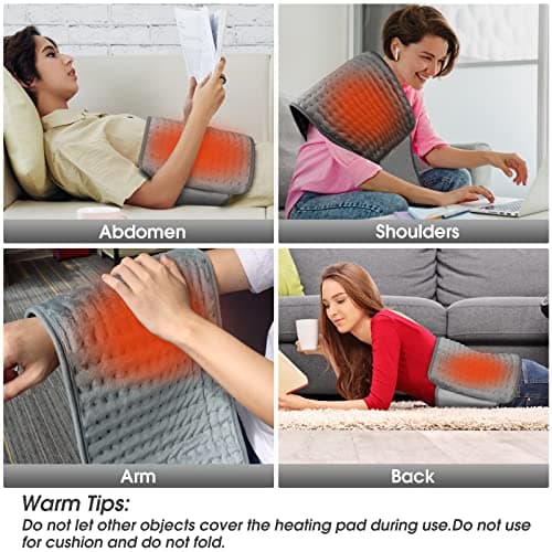 Coussin Chauffant, Arlierss Coussin Chauffant Electrique avec Ceintures, 6 Niveaux de Température 4 Réglage de L'heure, Ceinture Chauffante Lombaire pour Genoux,Cou,Pieds et Hanches Gris