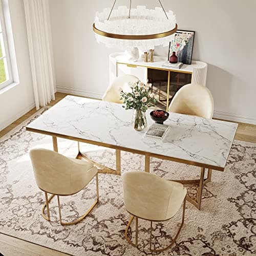 POVISON Ensemble Table de Salle à Manger avec 4 Chaises, Table à Manger 160cm pour 4-6 Personne, Chaise à Manger Lot de 4, Blanc (160CM)